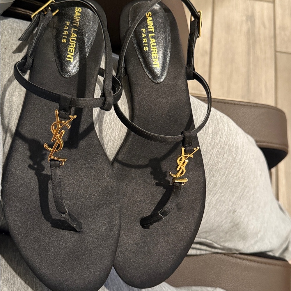 Gently Used Saint Laurent Black and Gold Sandals